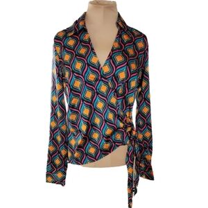 NWT Cupcakes and‎ Cashmere Multicolor Tie Knot Blouse Women's Small